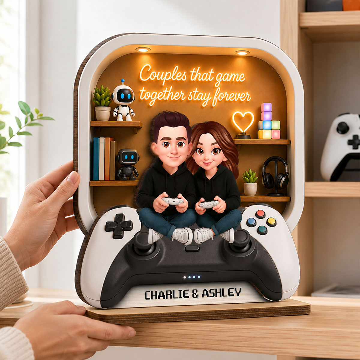 Couples Who Game Together Stay Forever - Personalized 2-Layered Wooden Plaque - Heartfelt Anniversary Gift for Him, for Her