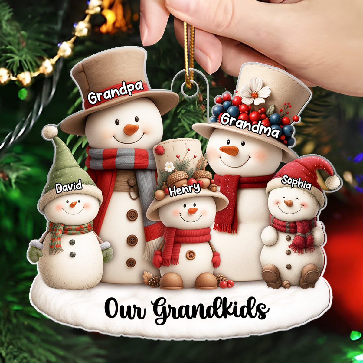 Whimsical Snowman Christmas Grandparents with Grandkids - Personalized Acrylic Ornament - Chritsmas Gift for Grandma, Grandpa