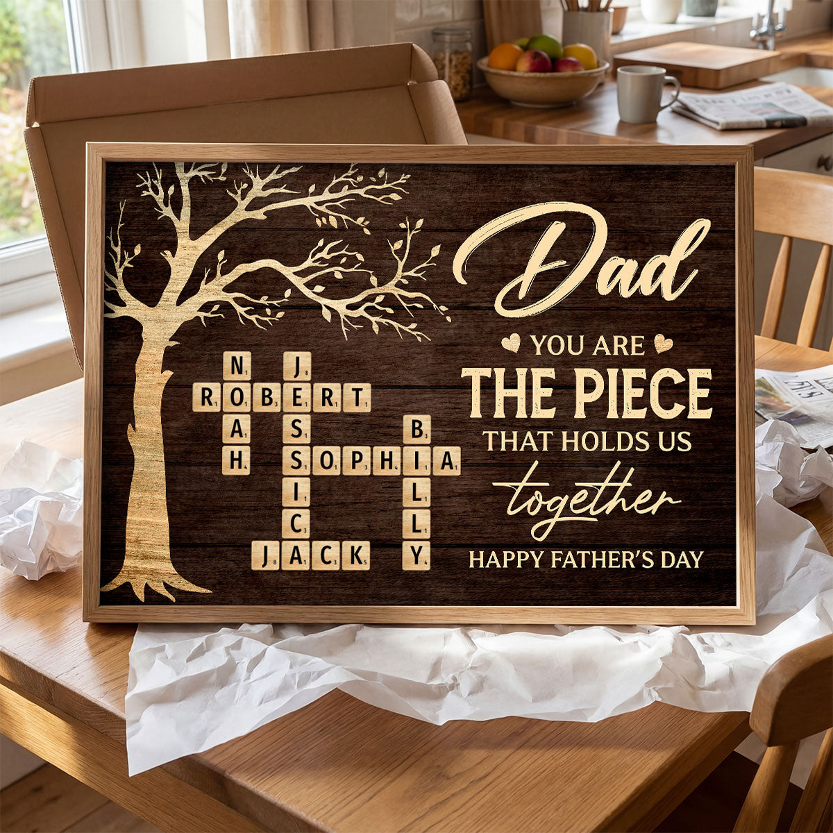 Rustic Tree Of Life Grandpa Dad You Are The Piece That Holds Us Together Crossword Puzzle Art - Personalized Poster - Gift For Dad, Grandpa