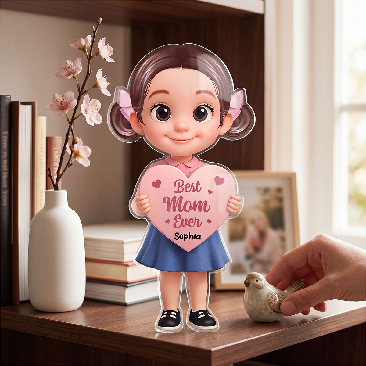 Kid Holding Heart - Personalized Acrylic Block Plaque - Mother's Day Gift for Mom, Wife