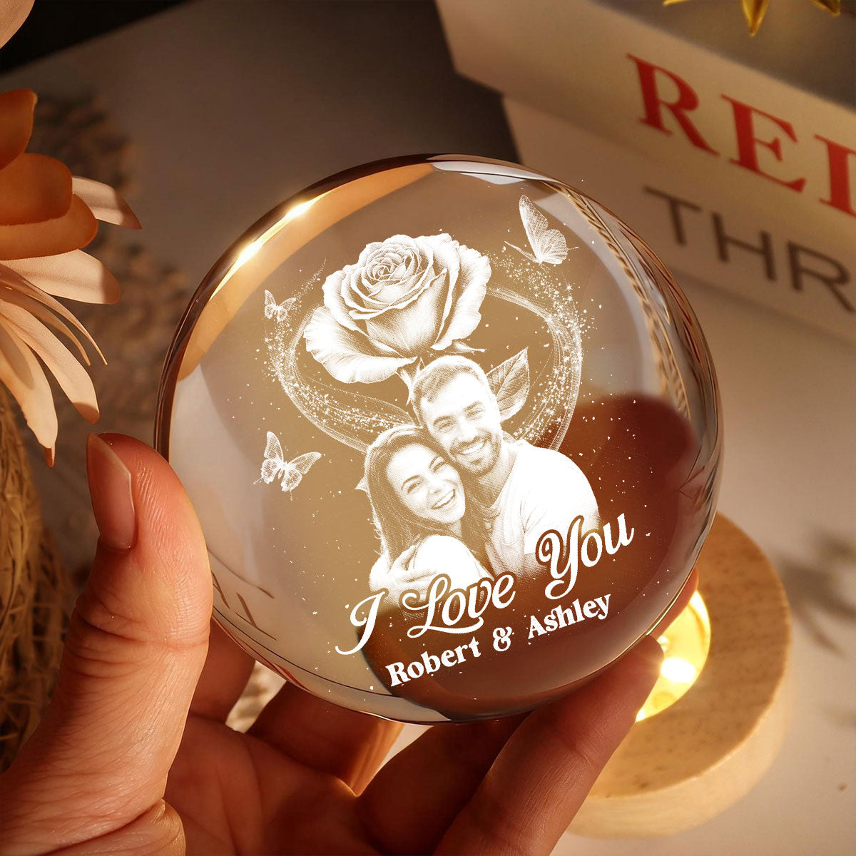 Eternal Love Rose I Love You - Personalized Crystal Ball LED Night Light - Valentine's Day Gift For Couple, For Her