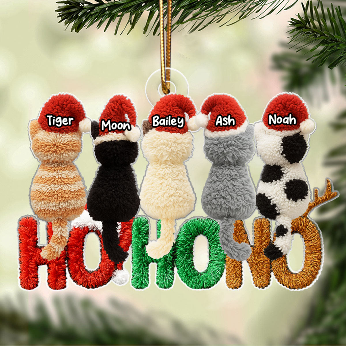 Ho Ho No Funny Cat Latch Hook Yarn Faux - Personalized Acrylic Ornament - Christmas Gift for Cat Moms, Cat Dads