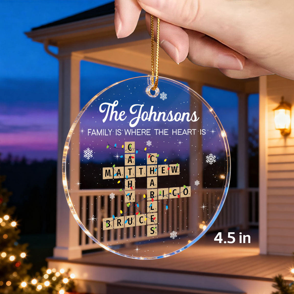 Holiday Festive Family Crossword Puzzle Art - Personalized Acrylic Ornament