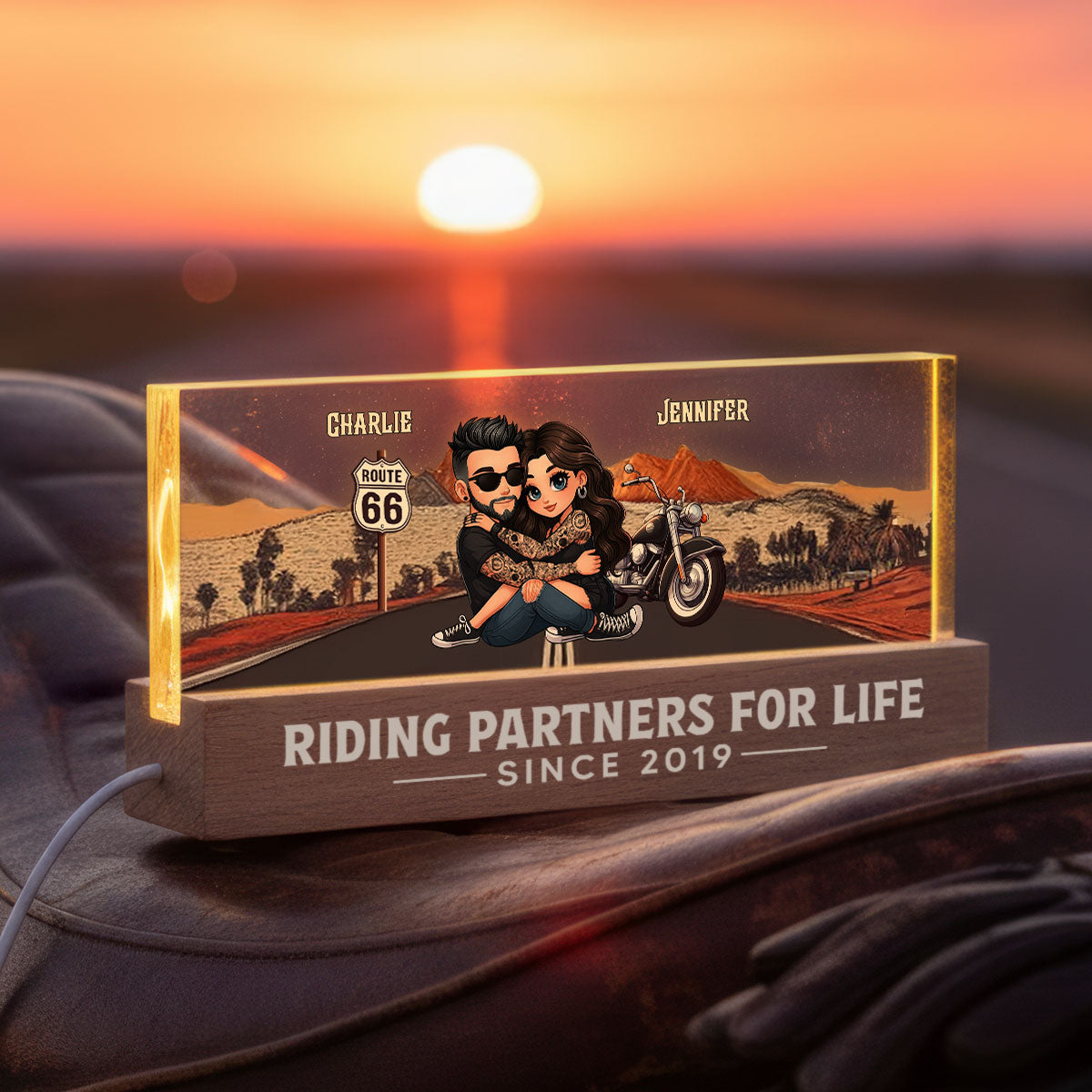 Eternal Love Biker Couple Riding Partners For Life - Personalized Acrylic Block LED Night Light - Gift For Couple, Bikers, Gift For Him, For Her