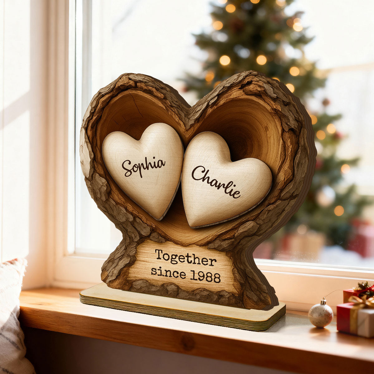 Custom Wooden Tree Hole Heart - Personalized Wooden Plaque - Gift for Couple