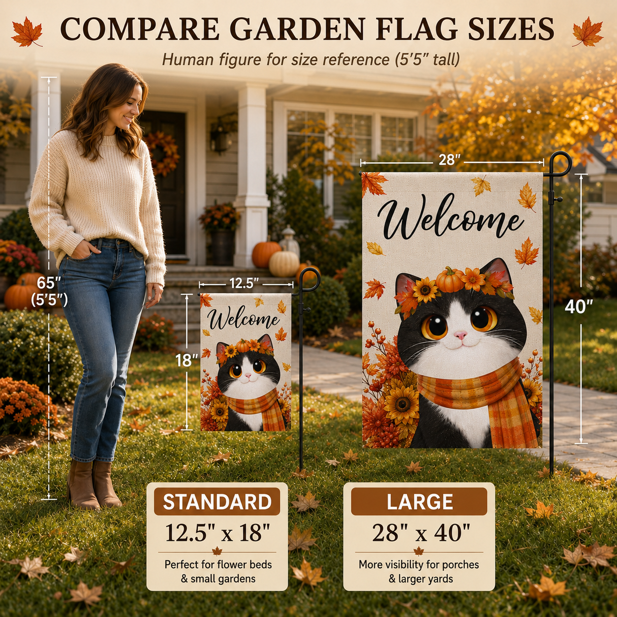 Cute Cats Welcome - Personalized Garden Flag - Cozy Fall Decor for Cat Lovers