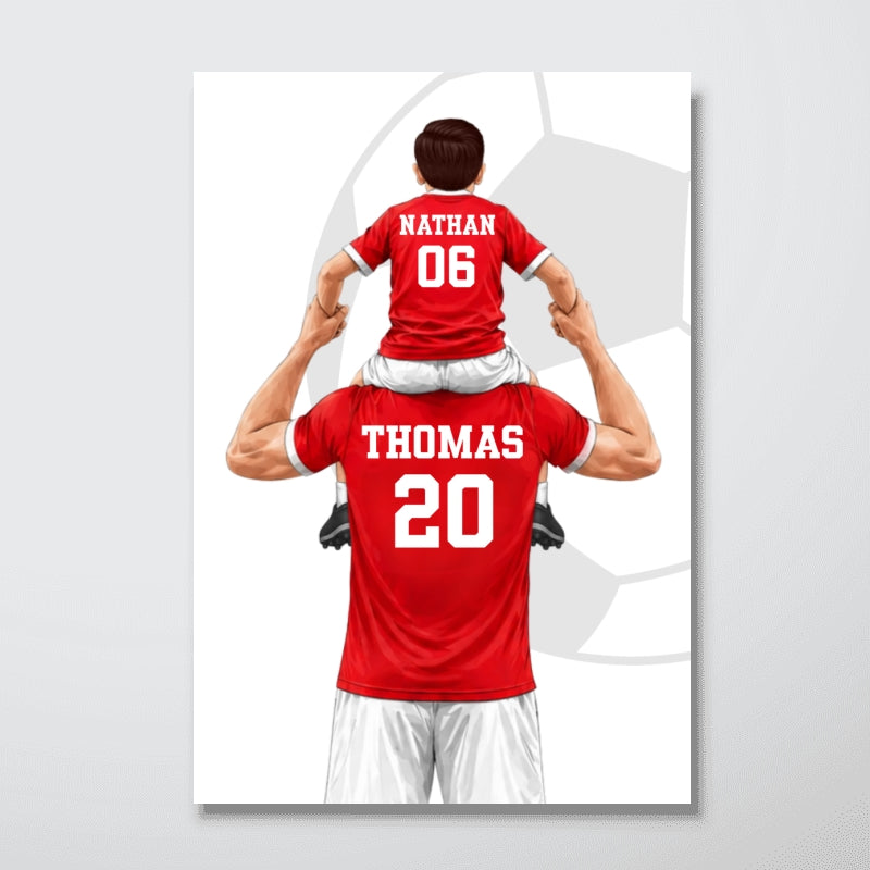 Kid On Dad's Shoulder - Personalised Poster - Father's Day Gift For Soccer Dad, UK Football Dad