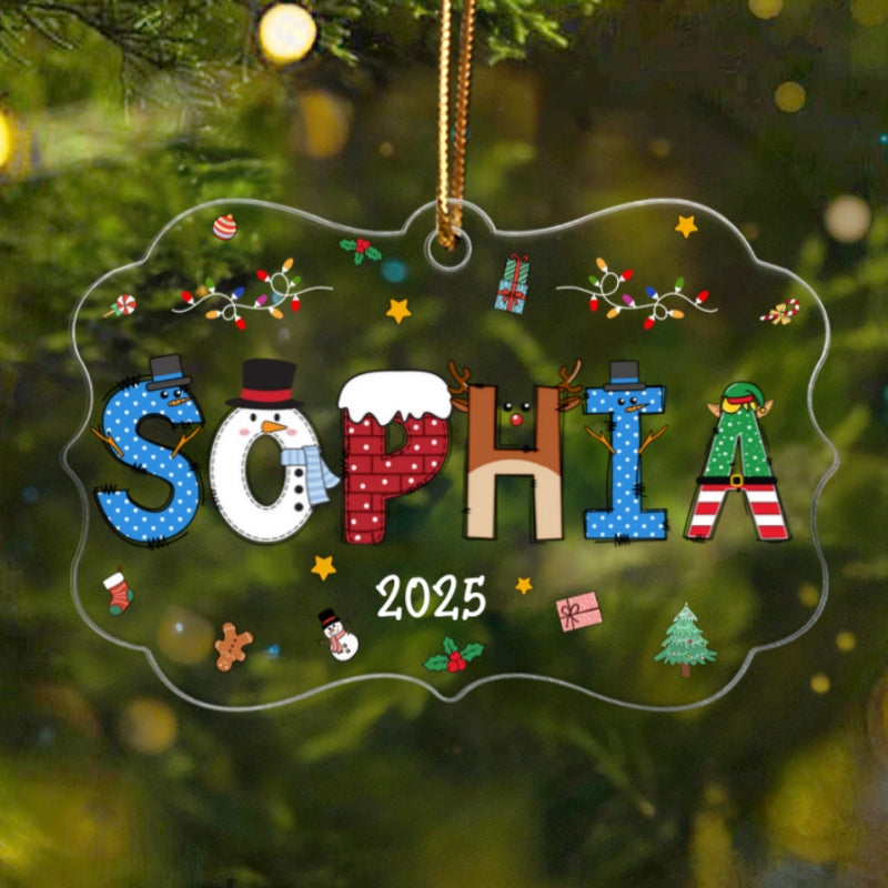 Christmas Theme Kid Name Christmas - Personalized Acrylic Ornament - Gift For Grandchildren, Boy, Girl