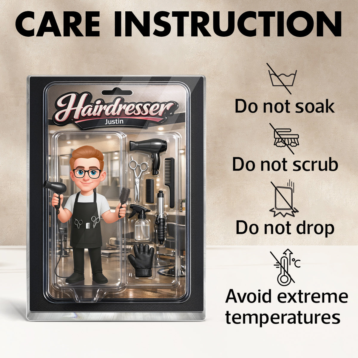 3D Effect Man Hairdresser Action Figure - Personalized Acrylic Block Plaque - Gift For Hairdressers