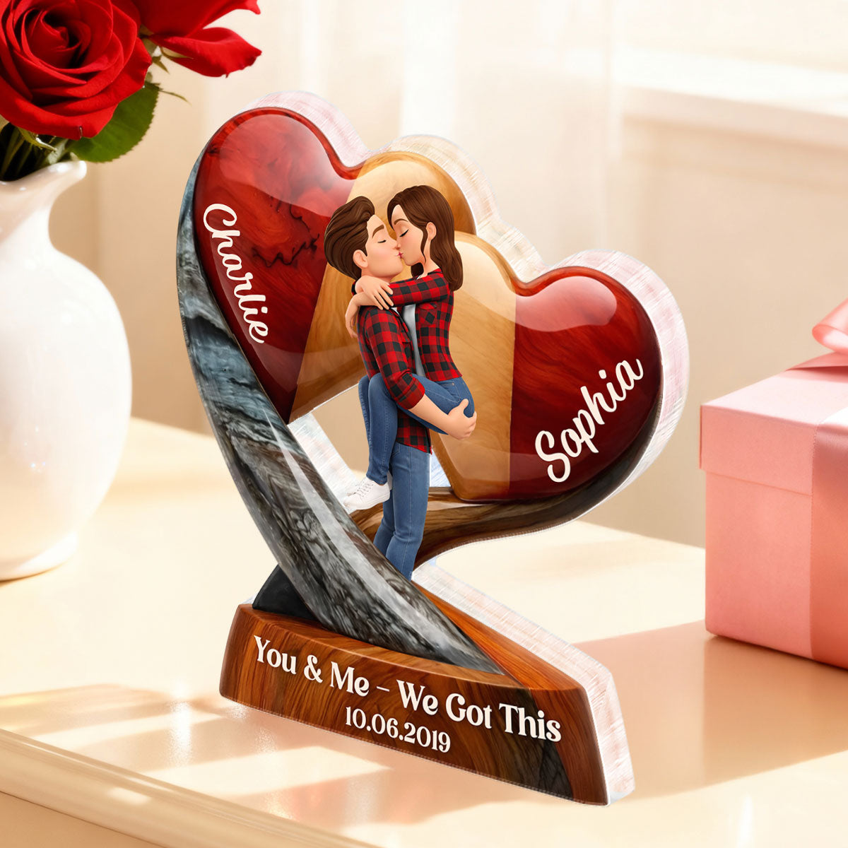 Couple Heart You & Me We Got This - Personalized Acrylic Block Plaque - Anniversary, Valentine's Day Gift, Gift For Him, Gift For Her
