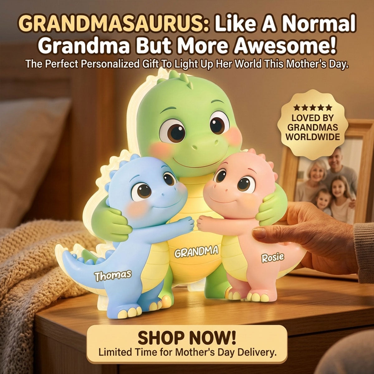 Grandmasaurus Like Normal Grandma But More Awesome - Personalized Light Box - Mother's Day Gift For Grandma