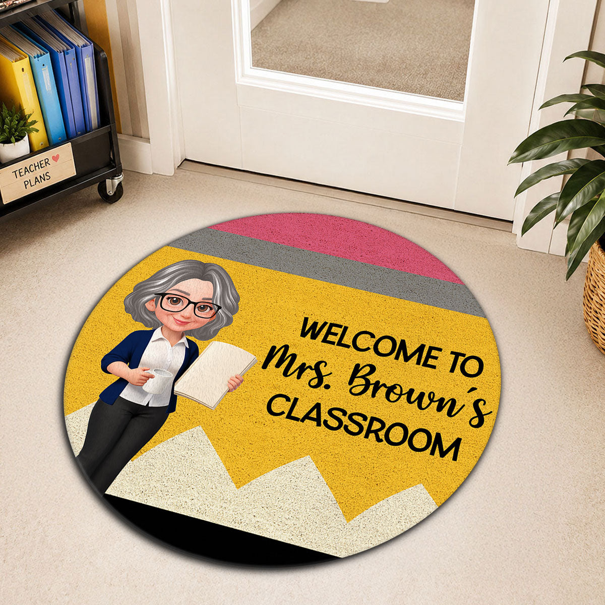 Teacher Pencil Welcome To Classroom Happy Learning - Personalized Doormat - Back To School, Classroom Decor