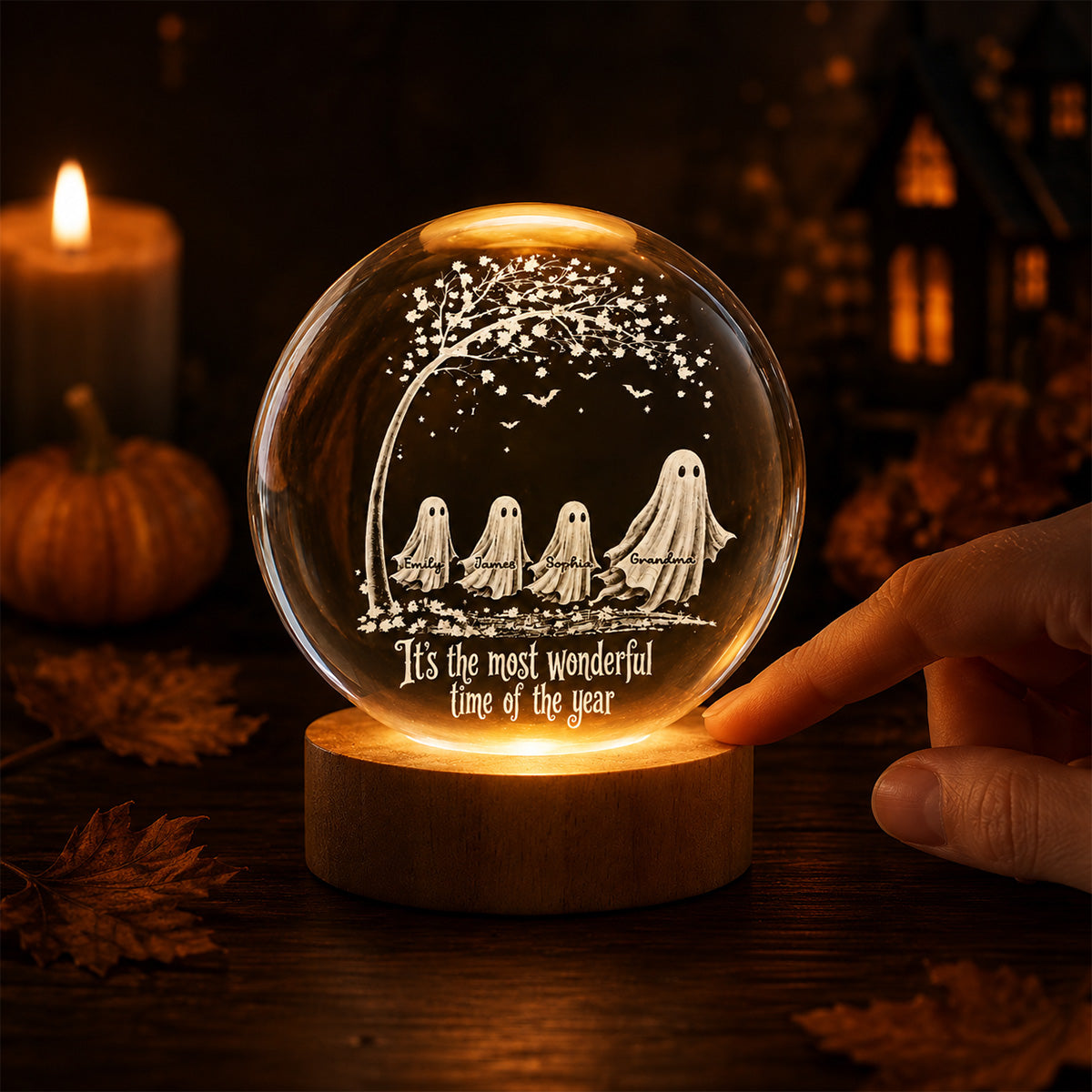 The Most Wonderful Time Of The Year Grandma Grandkids Ghosts - Personalized Crystal Ball Night Light