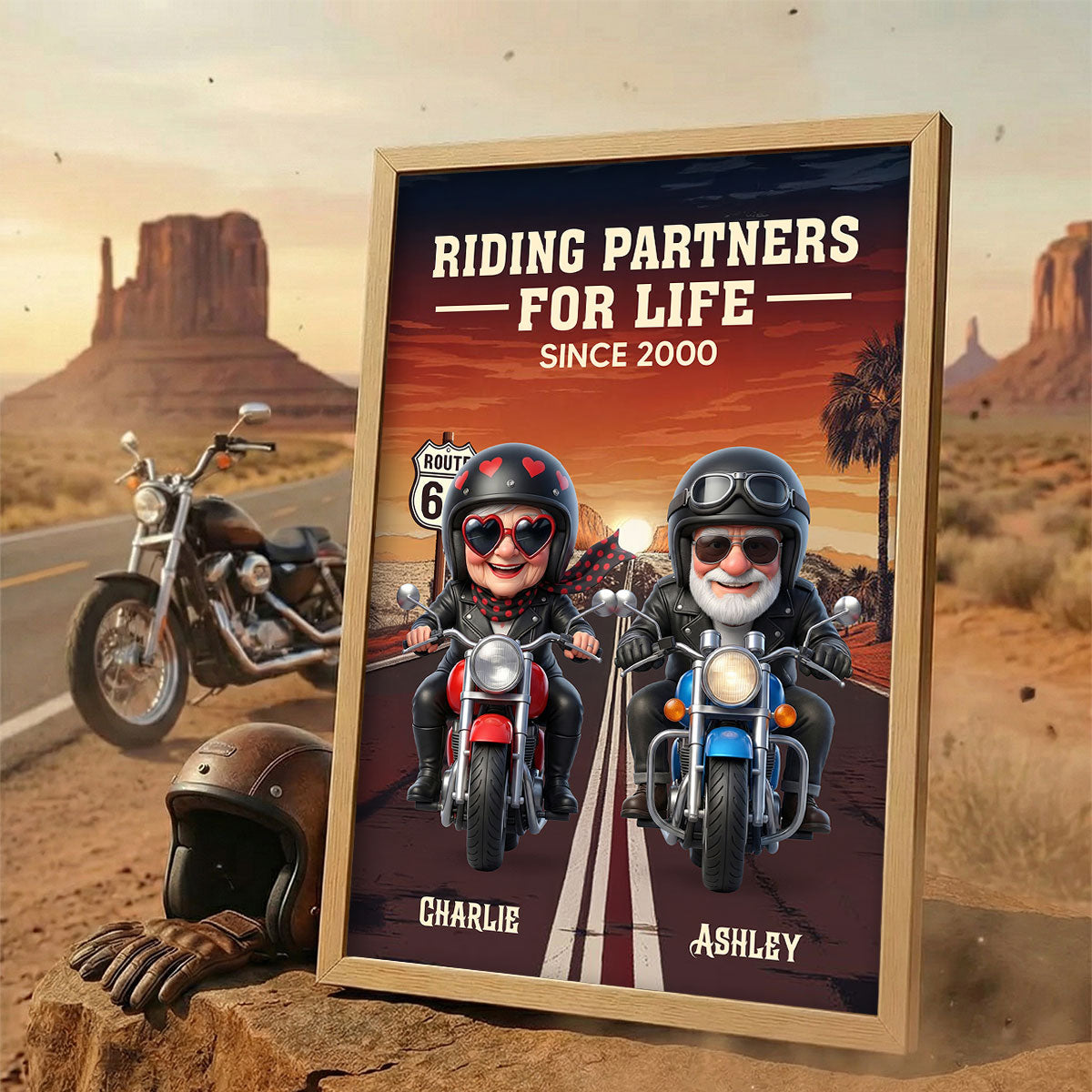 Old Bikers Couple Riding Partners for Life - Personalized Poster - Sentimental Nostalgia Gift for Him, Gift for Her