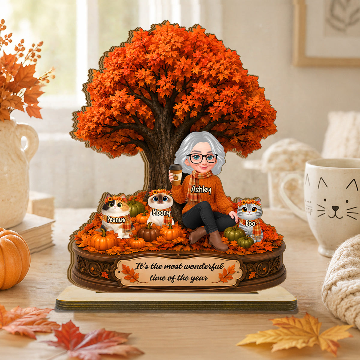 It's The Most Wonderful Time Of The Year Cats - Personalized 2-Layered Wooden Plaque - Fall Season Decor Gift, Gift For Cat Lovers