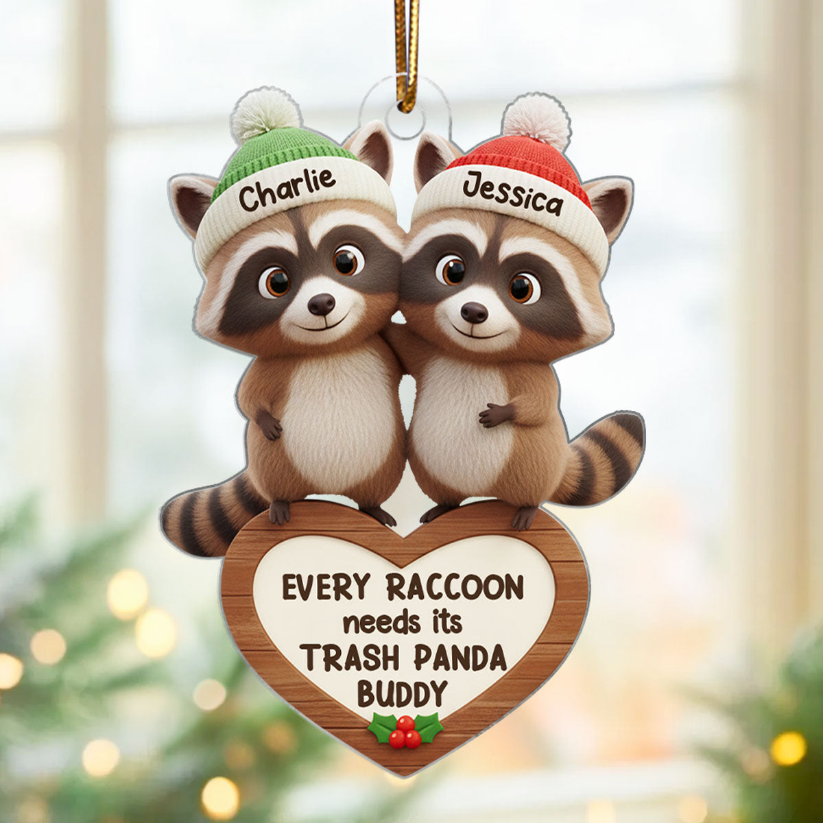 Every Raccoon Needs Their Trash Panda Buddy - Personalized Acrylic Ornament - Christmas Gift for Newlyweds