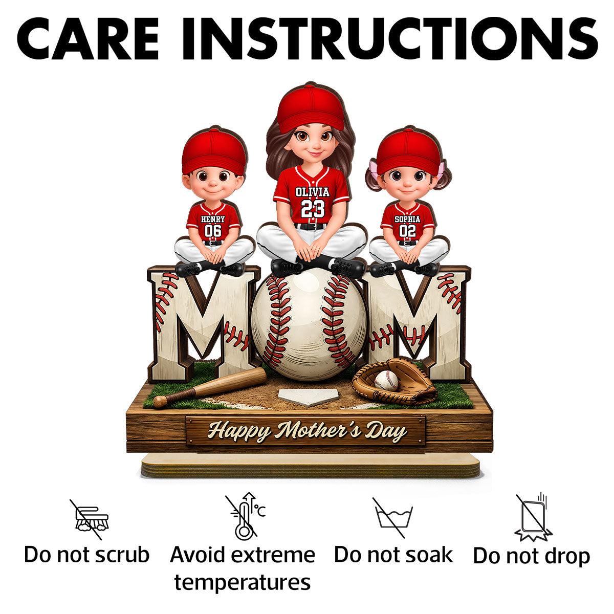 Baseball Mom And Kids Happy Mother's Day - Personalized 2-Layered Wooden Plaque - Mother's Day Gift For Baseball Mom