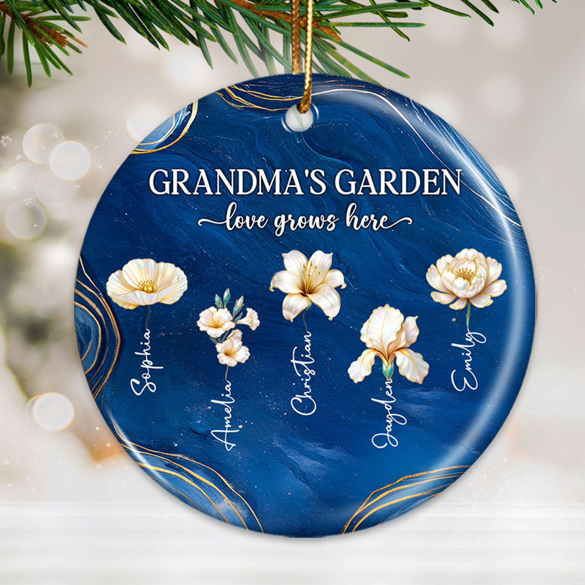 Grandma's Garden Birth Month Flowers - Personalized Ceramic Ornament - Christmas Gift For Grandma