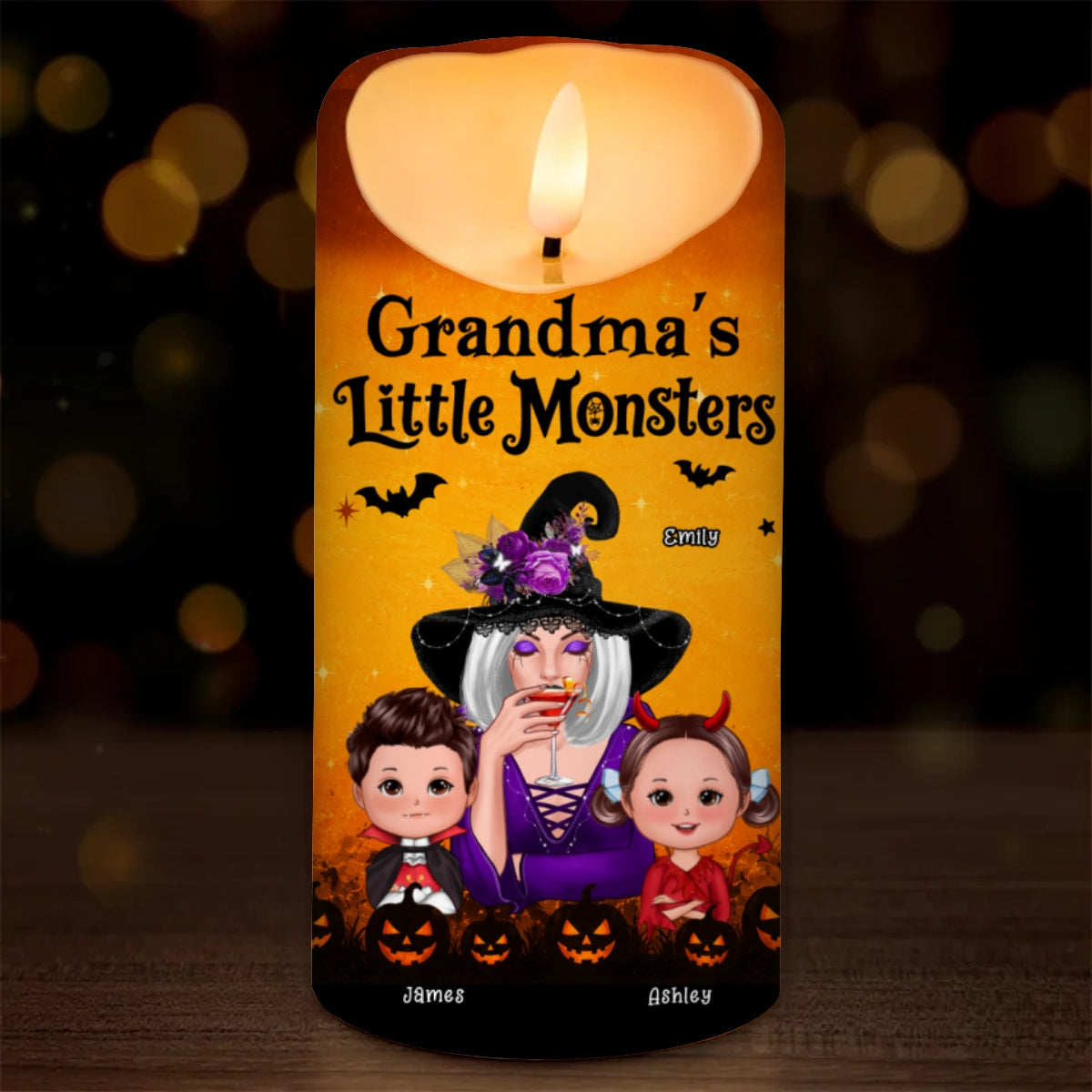 Grandma's Boo Crew Grandma Witch & Kids - Personalized LED Candle - Perfect Halloween Decor for Grandma