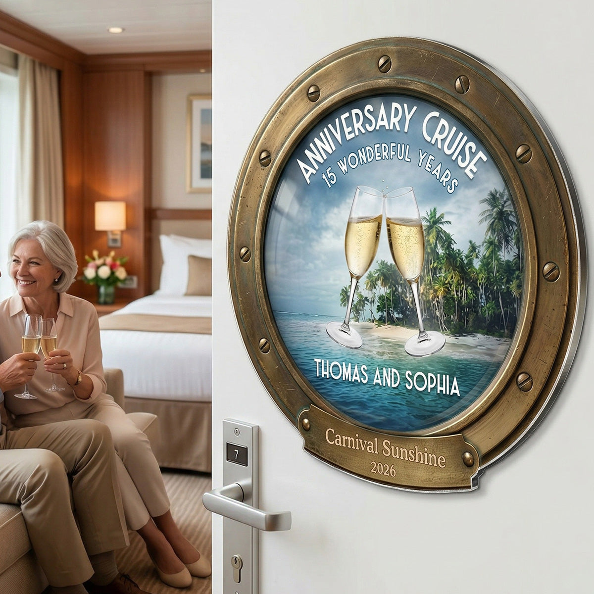 Anniversary Cruise Couple Name - Personalized Cruise Cabin Door Magnet - Anniversary Cruise