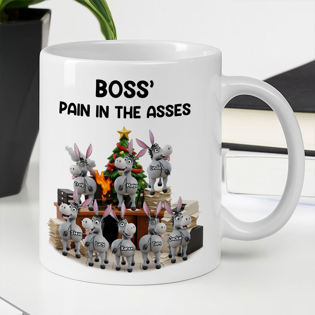 Funny Boss Christmas Pain in the Asses - Personalized Mug - Custom Employee Gift Exchange, White Elephant Gift