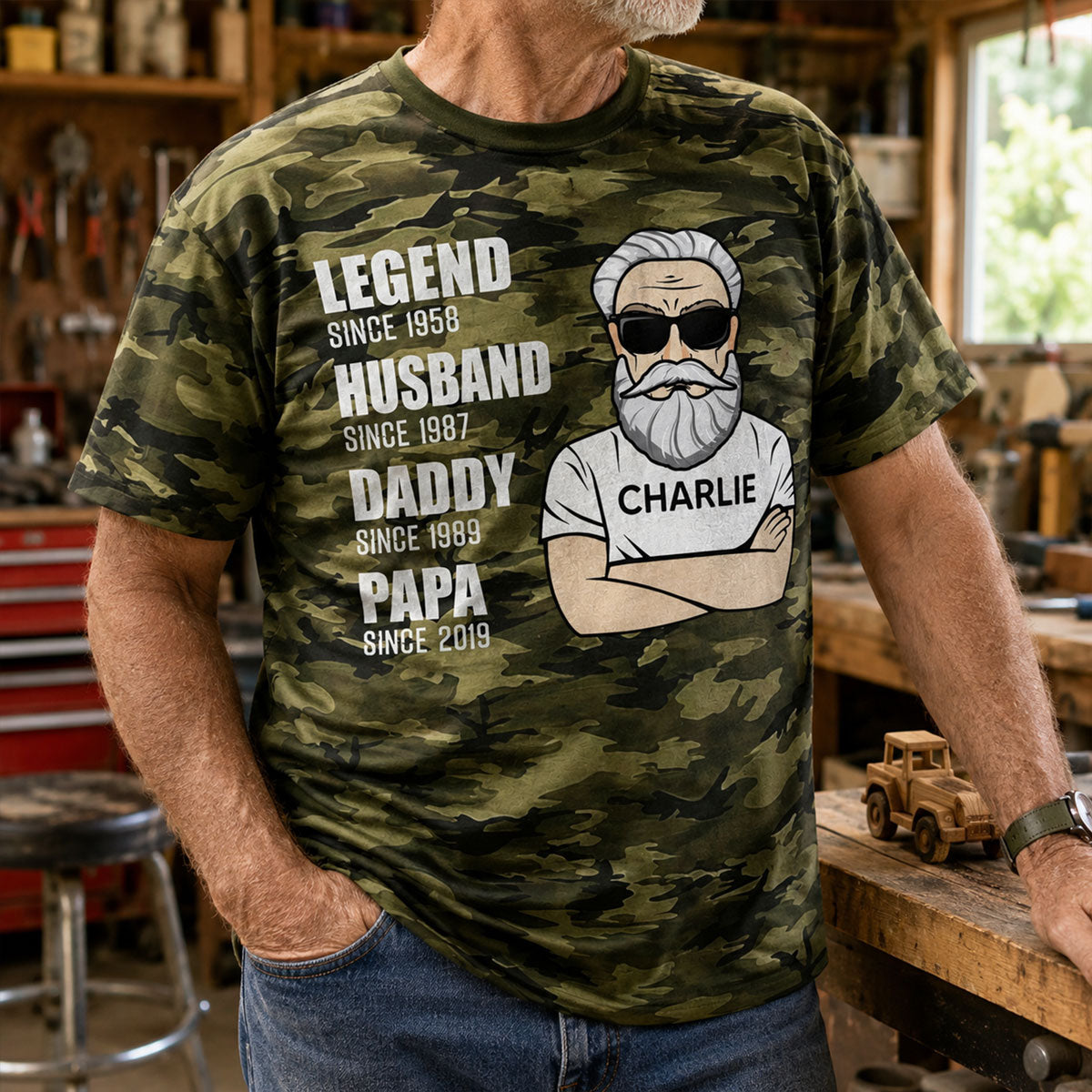 Legend Husband Dad Grandpa Old Man Camo Pattern - Personalized Shirt - Father's Day Gift For Husband, Dad, Grandpa