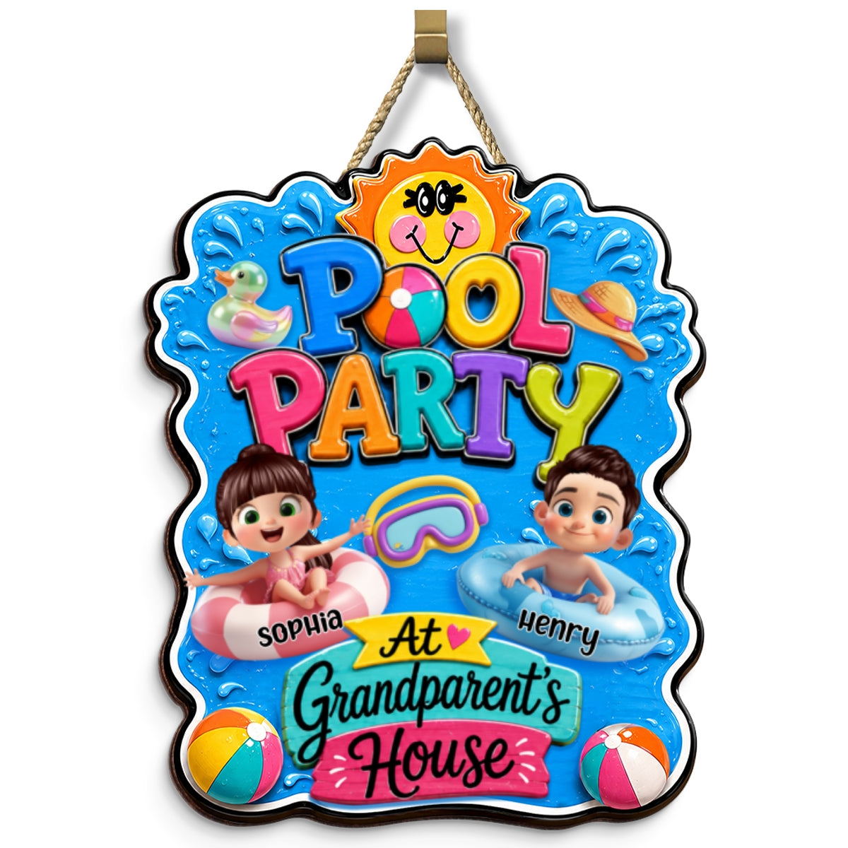 Pool Party At Grandparent's House - Personalized Wood Sign - Gift For Grandparents, Kids, Summer Decoration