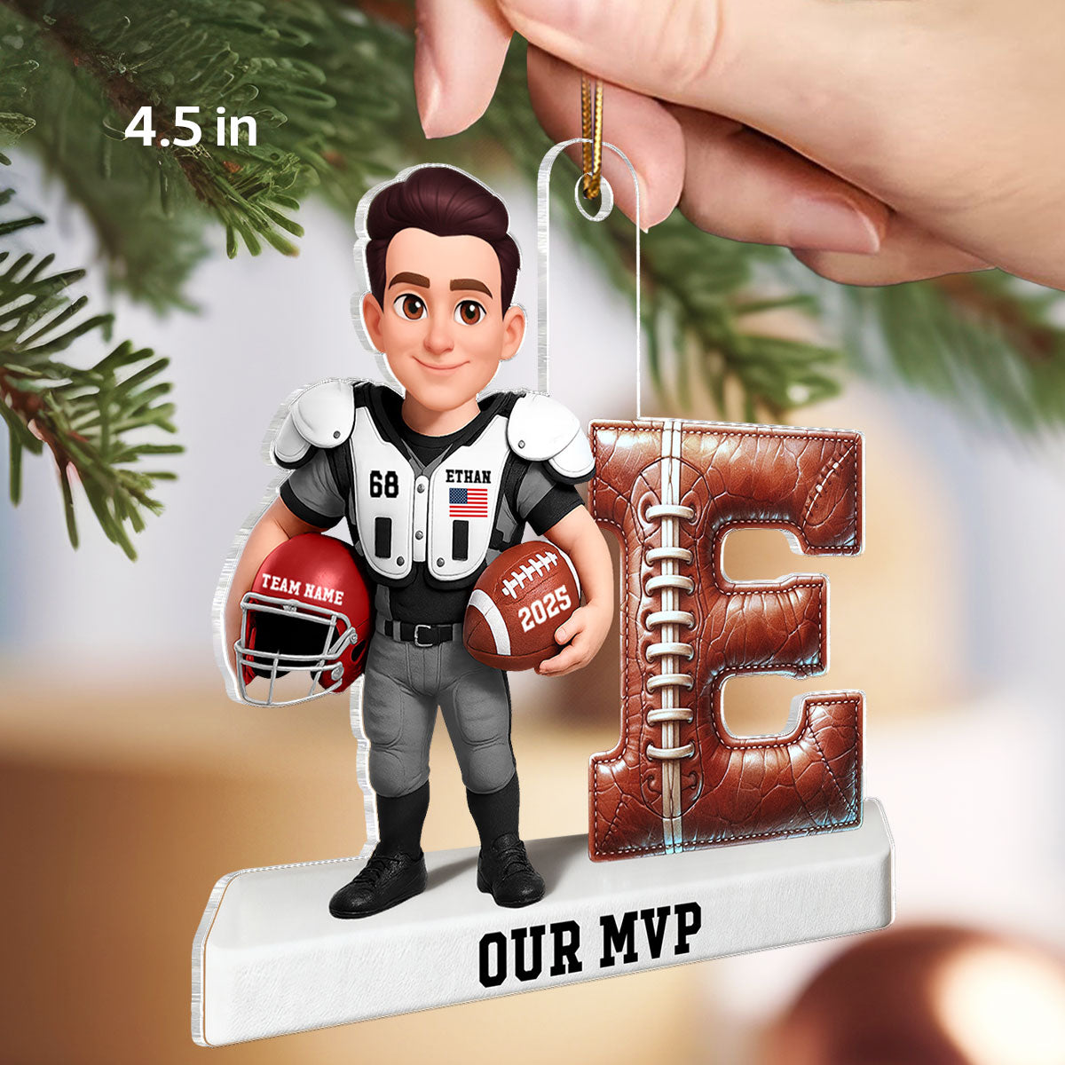 Proud American Football Player By Initial 3D Effect - Personalized Acrylic Ornament
