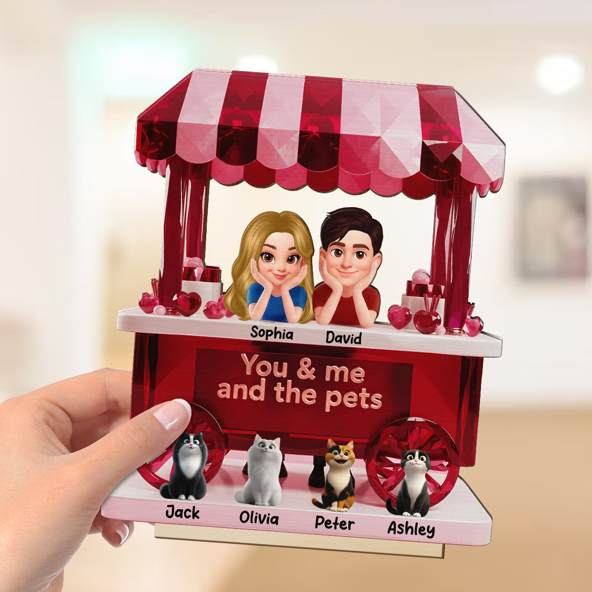 Together With Our Pets - Personalized 2-Layered Wooden Plaque - Valentine's Gift For Him, For Her, For Couple