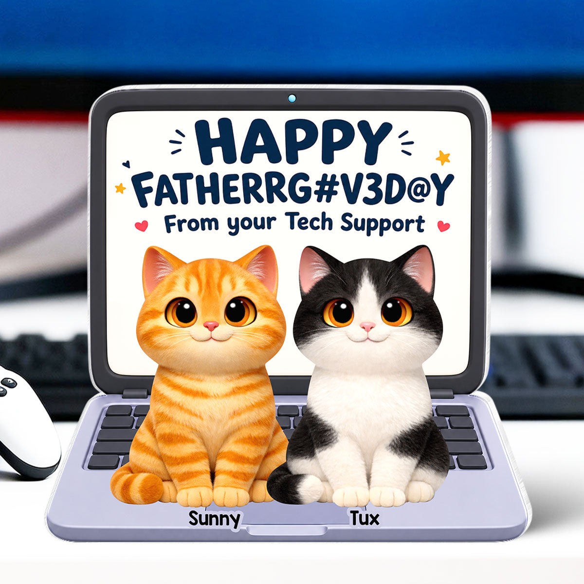Cute Fluffy Cats Happy  From Tech Support 2D Flat - Personalized Acrylic Block Plaque - Funny  Gift For Cat Dad, Cat Lovers