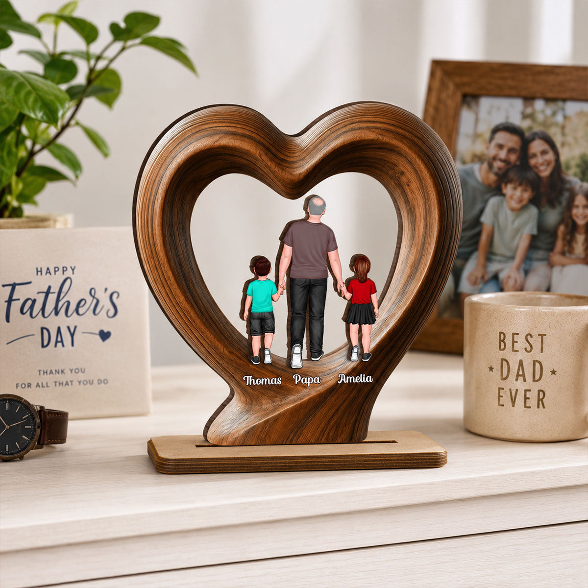 Dad Grandpa Walking With Children - Personalized 2-Layered Wooden Plaque -  Gift for Husband
