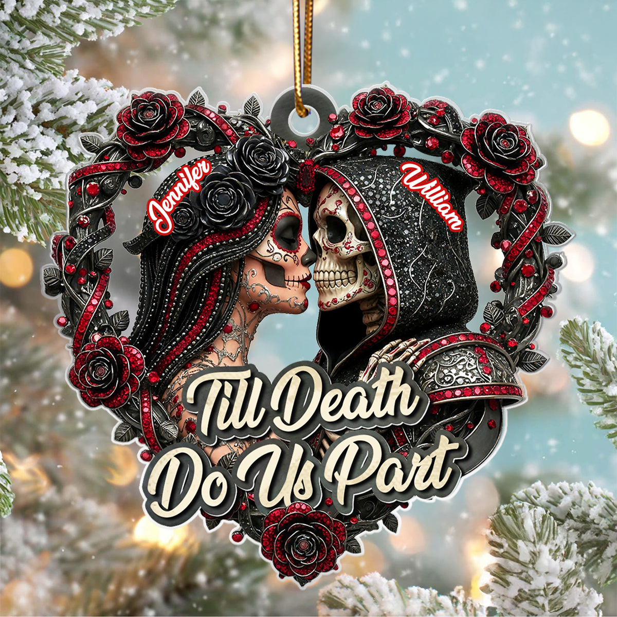 Skull Couple Christmas Gothic Style - Personalized Acrylic Ornament - Unique Christmas Gift For Him, For Her, For Goth Couple