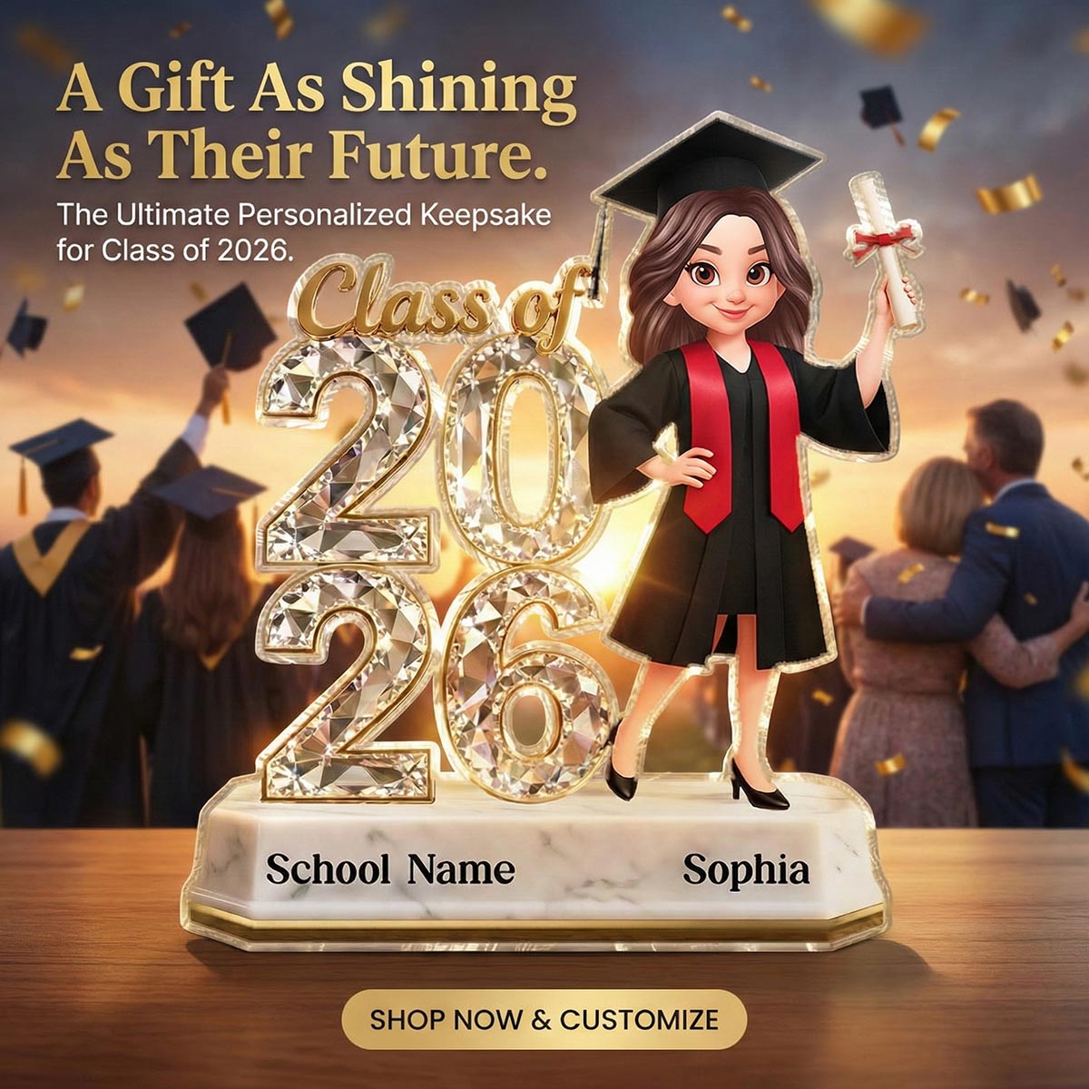 Senior Class Of 2026 2027 Keepsake 2D Flat - Personalized Acrylic Block Plaque - Graduation Gift For Graduates, Daughter, Son