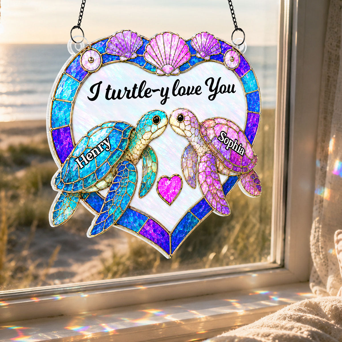 Couple Sea Turtle - Personalized Suncatcher Ornament - Anniversary Gift for Him, Her