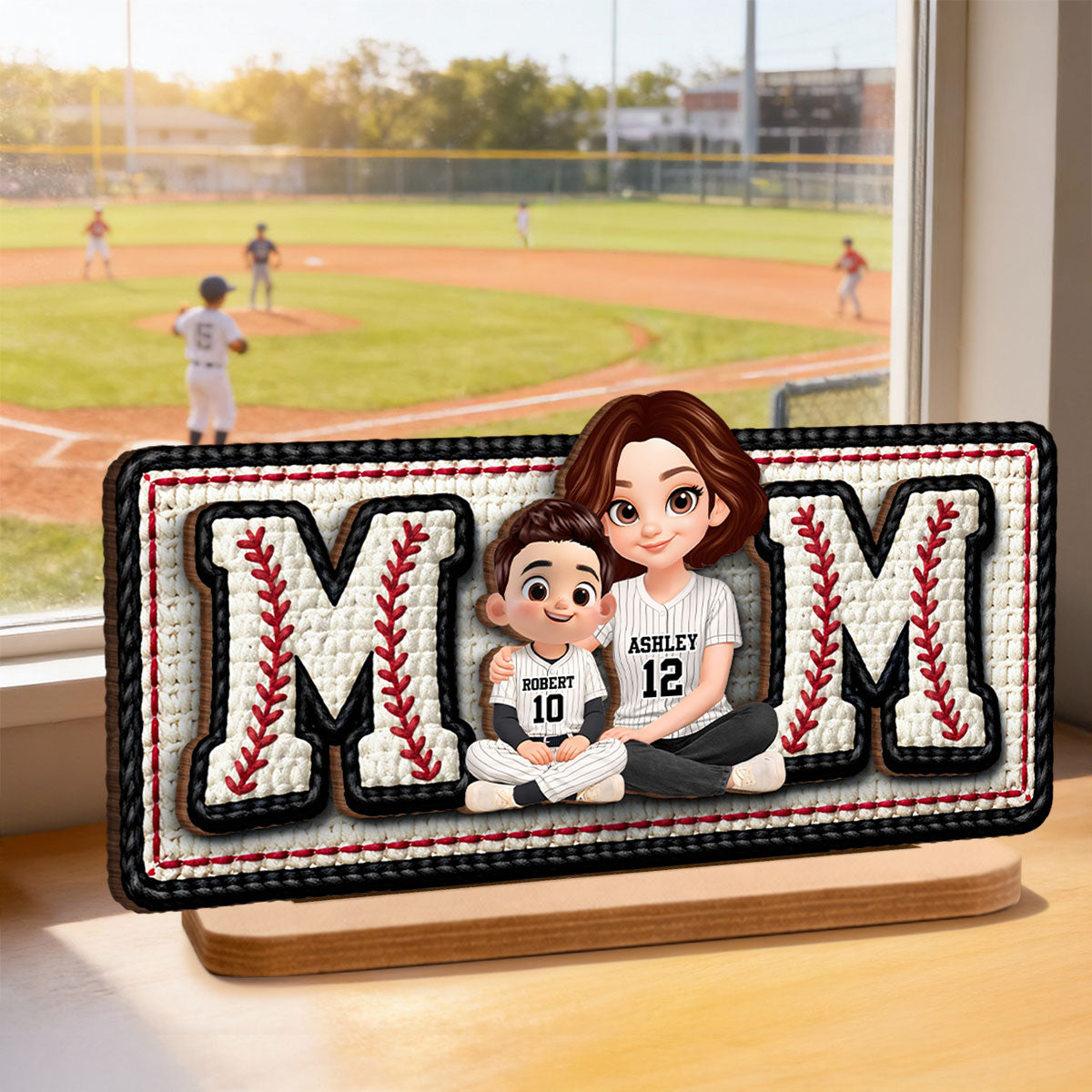 Baseball Mom And Daughter Son - Personalized 2-Layered Wooden Plaque - Heartfelt Gift For Baseball Mom, Grandma