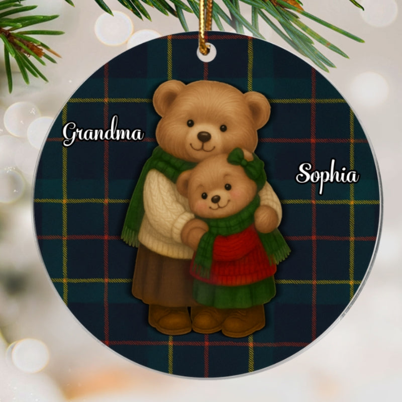 Heartwarming Teddy Bear Grandma Hugging Grandkid - Personalized Acrylic Ornament - Gift For Grandkids, Granddaughter, Grandson