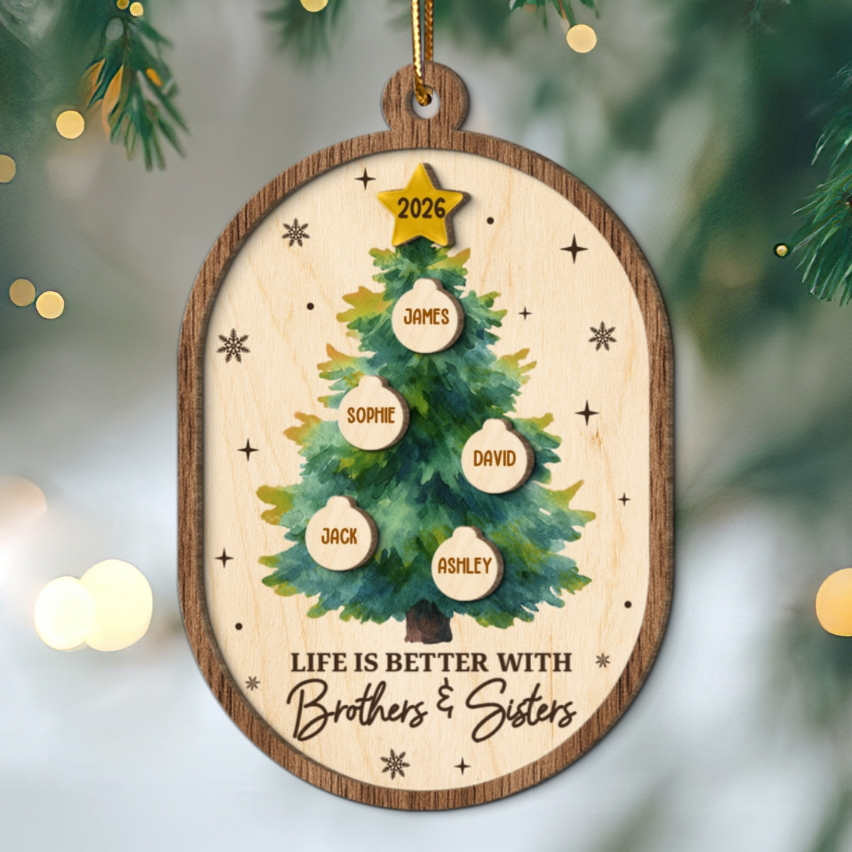 Siblings Forever Christmas Tree Ornaments - Personalized Wooden Ornament - Christmas Gift for Siblings