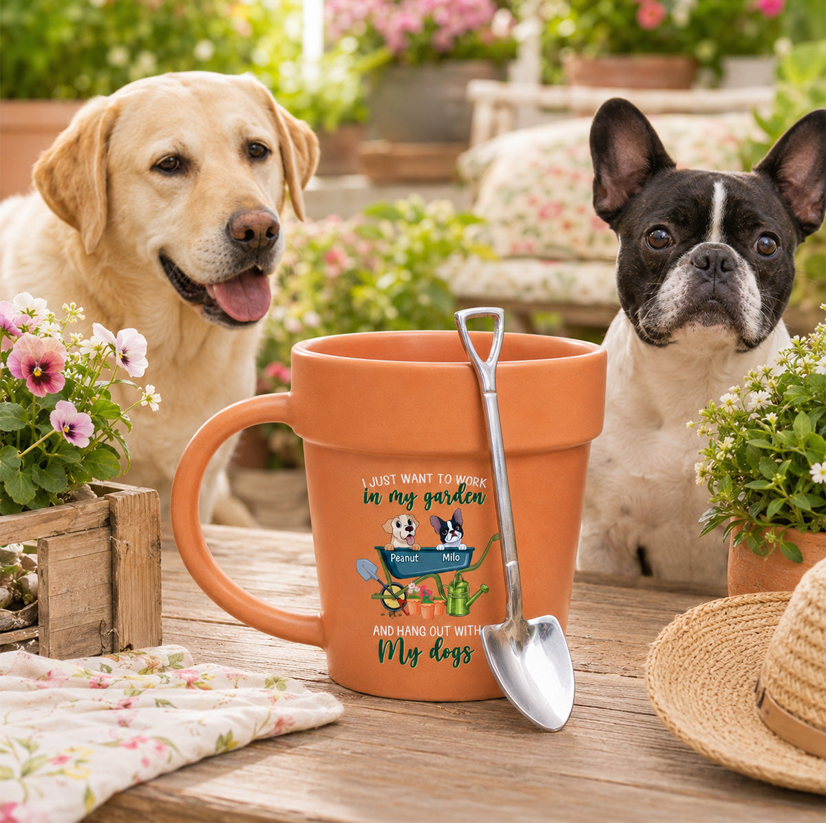 Just Want To Work In My Garden With My Dogs - Personalized Plant Pot Ceramic Mug - Gift For Gardening Lovers