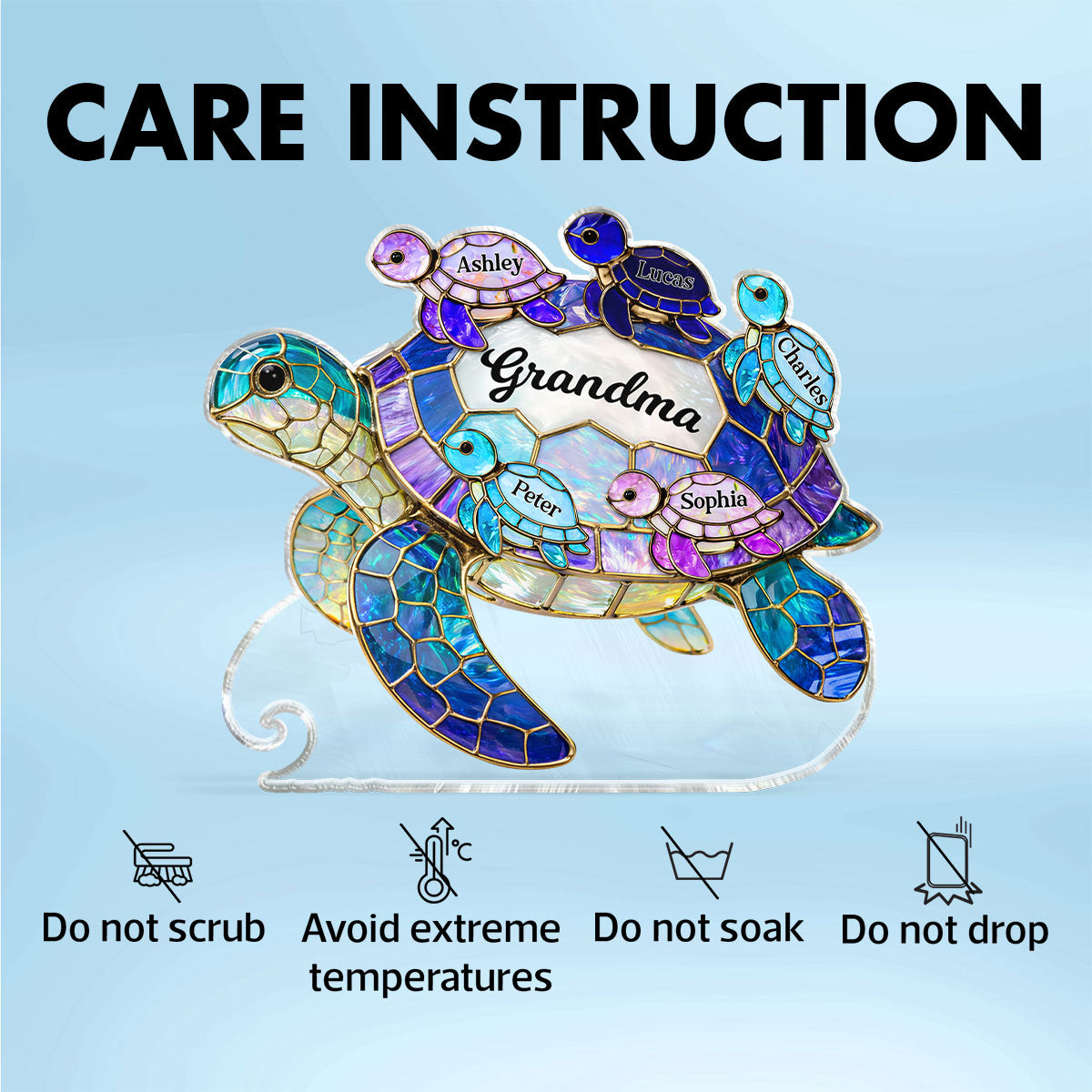 Mom Grandma Sea Turtle - Personalized Acrylic Block Plaque - Mother's Day Gift for Her