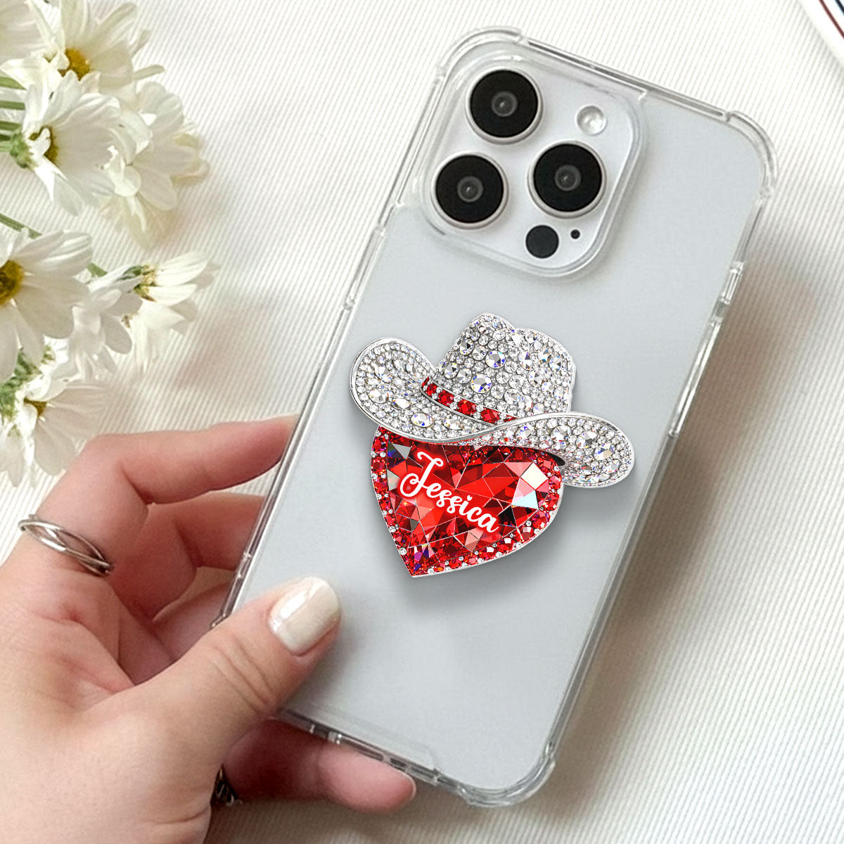 Western Valentine Heart 3D Effect - Personalized Acrylic Magnetic Phone Grip - Anniversary, Valentine's Day Gift, Gift For Her