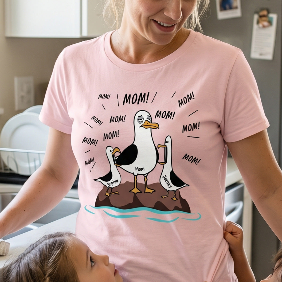 Mom Mom Mom Tired Seagull Mom With Kids - Personalized Shirt - Funny Mother's Day Gift For Mom
