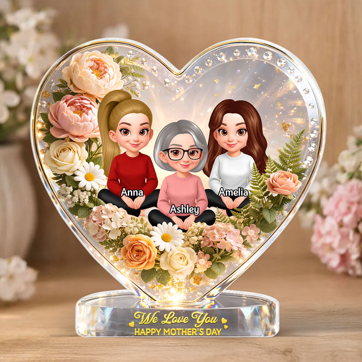 Mother and Daughters Sons Forever Linked Together - Personalized Acrylic Block Plaque - Heartfelt Mother's Day Gift for Mom, Wife