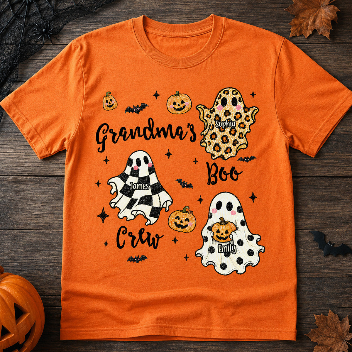 Grandma's Boo Crew Checkered Leopard Polka Dot Ghosts - Personalized Shirt - Perfect Halloween Costume for Grandma