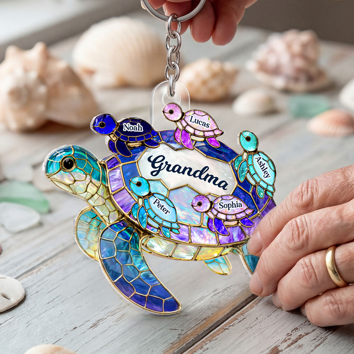 Mom Grandma Sea Turtle - Personalized Acrylic Keychain - Mother's Day Gift for Her