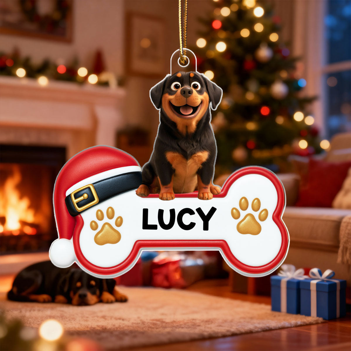 Custom Paw Cute Cartoon Dog - Personalized Acrylic Ornament - Christmas Gift for Dog Moms, Dog Dads