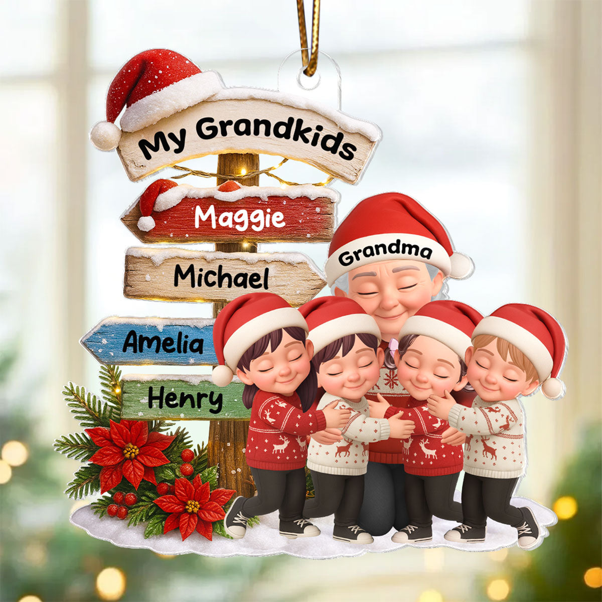 Grandma Christmas' Garden Custom Name Sign Post - Personalized Acrylic Ornament - Christmas Gift for Grandma