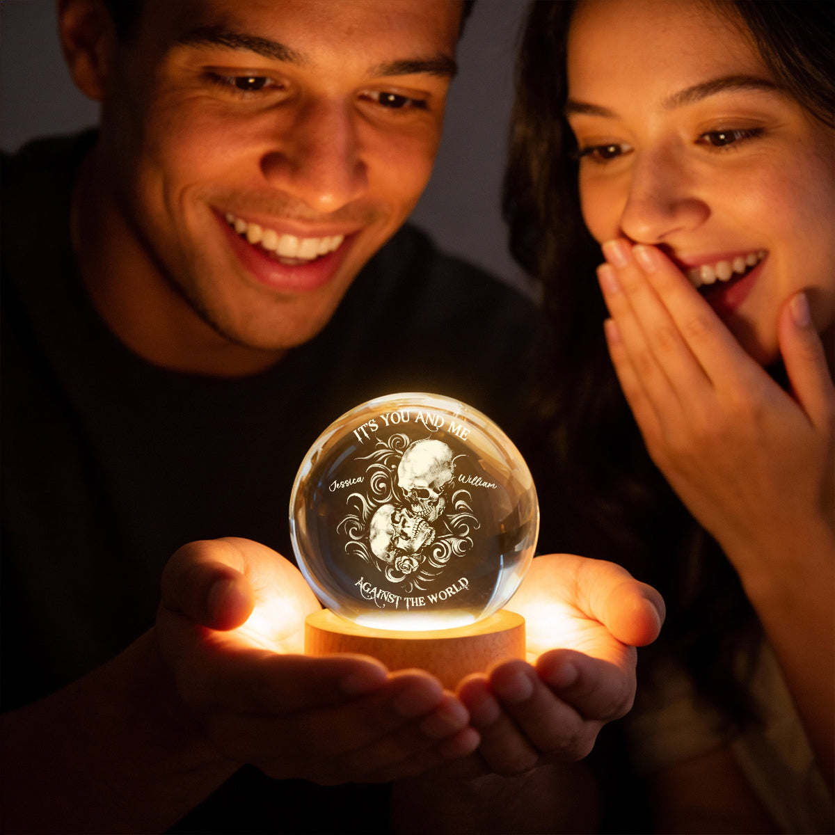 It's You and Me Against the World - Personalized Crystal Ball LED Night Light - Sentimental Valentine's Day Gift for Her, for Him