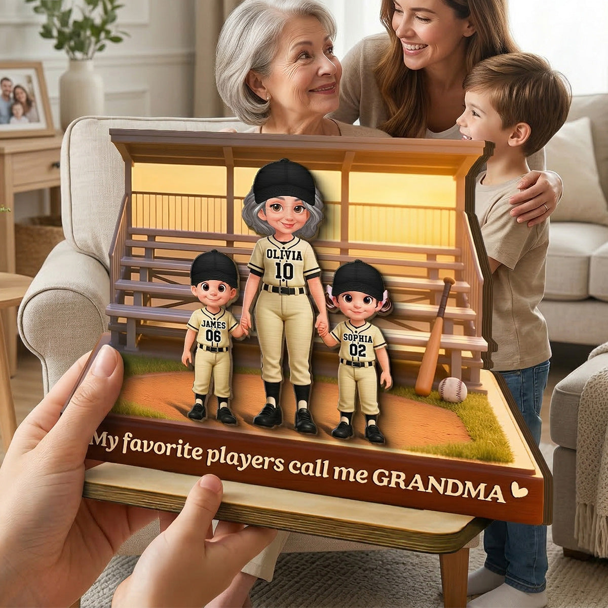 From The Baseball Bleachers With Love My Favorite Players Call Me Grandma - Personalized 2-Layered Wooden Plaque - Mother's Day Gift For Baseball Grandma