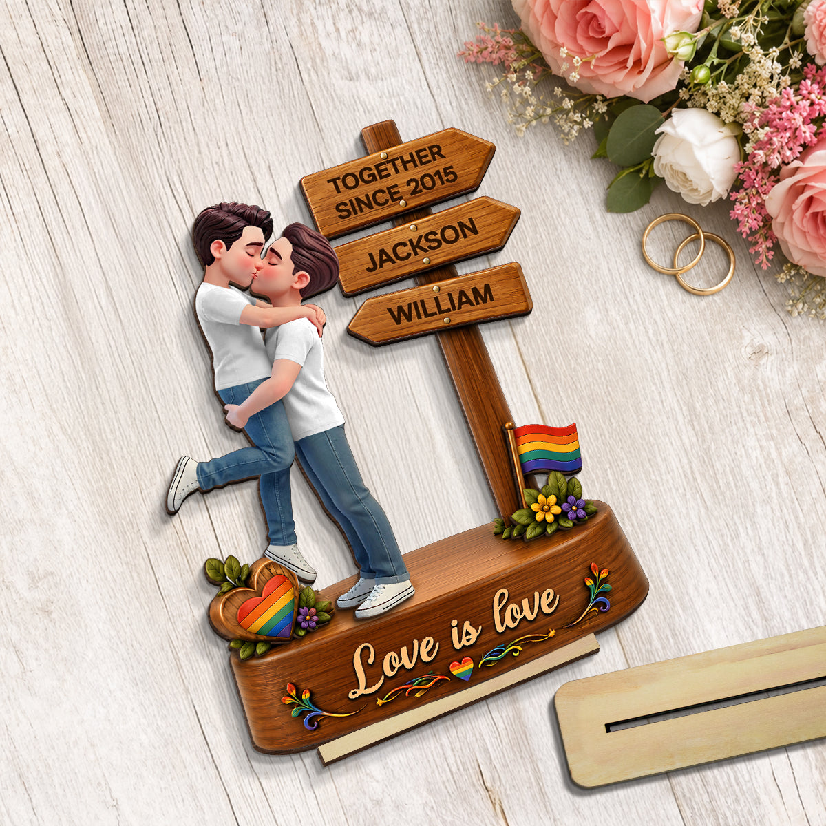 Endless Love LGBT+ Couple - Personalized 2-Layered Wooden Plaque - Gift For Couple, Happy Pride Month