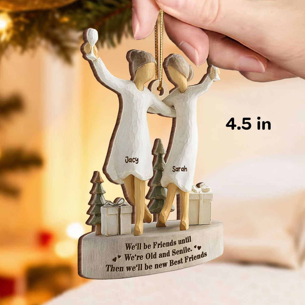 3D Effect Here's To Another Year Of Bonding - Personalized Wooden Ornament - Gift For Besties, Best Friends